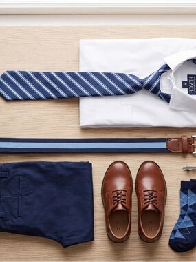 Boys Preppy Navy/Light Blue Tie & Belt Set (6M–6Y) EUC